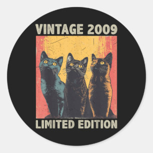 16 Years Old Gift Retro Vintage 2009 Cat Lover 16t Classic Round Sticker