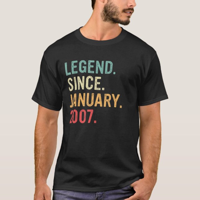 16 Years Old  Legend Since January 2007 16th Birth T-Shirt (Front)