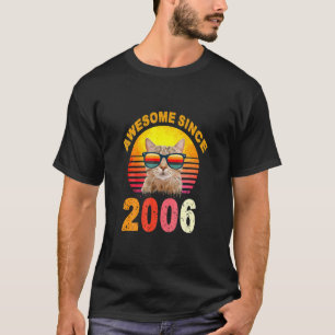 16H Birthday Vintage Cat Awesome Since 2006 T-Shirt