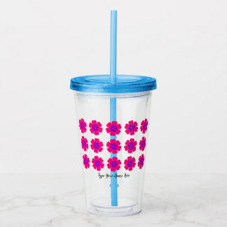16oz Acrylic Tumbler with Straw and Floral Pattern