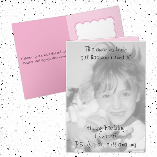 16th amazing name pink birthday photo card (Creator Uploaded)