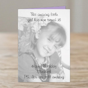 16th amazing name purple birthday photo card