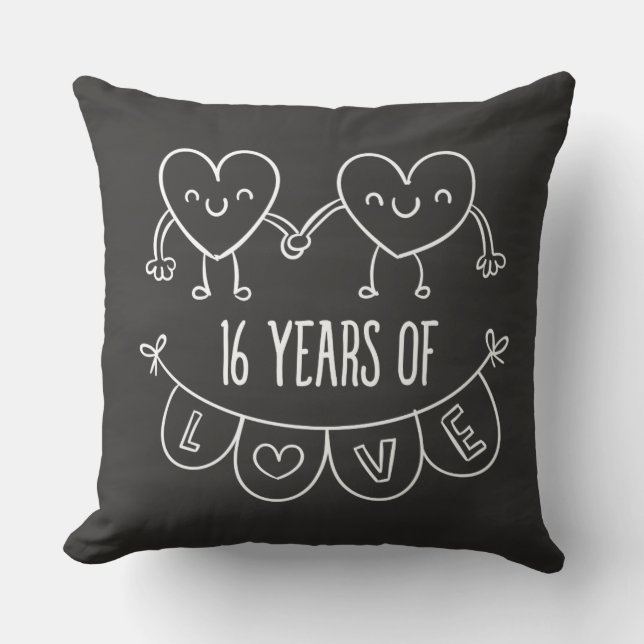 16th Anniversary Gift Chalk Hearts Cushion (Front)