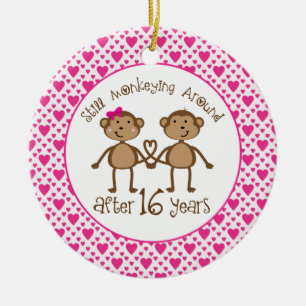 16th Anniversary Monkey Love Ornament