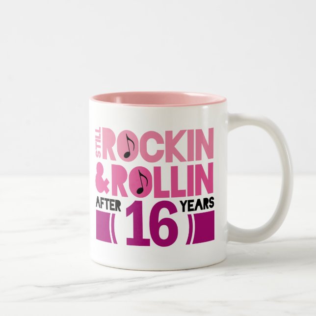 16th Anniversary Wedding Funny Two-Tone Coffee Mug (Right)