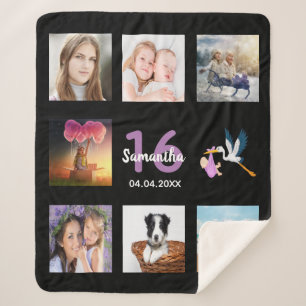 16th birthday 16 photo collage girl black sherpa blanket