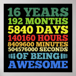 16th Birthday 16 Years Old Girl Boy 192 Months Poster