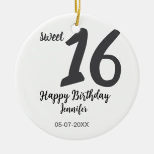 16th birthday add name date year black template go ceramic ornament
