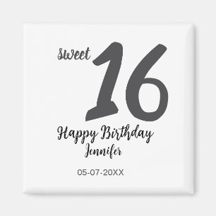 16th birthday add name date year black template go magnet