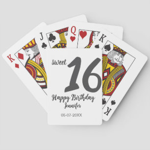 16th birthday add name date year black template go playing cards