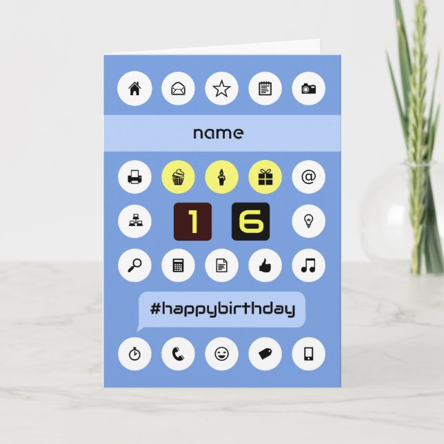 16th birthday add name personalised computing card (Front)