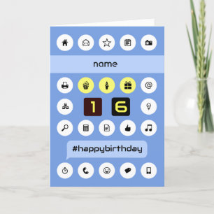 16th birthday add name personalised computing card