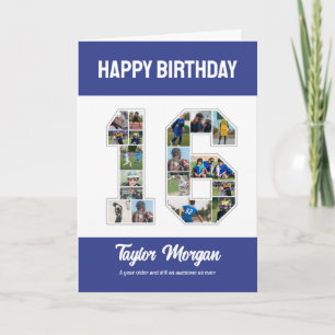 16th Birthday Anniversary Number 16 Photo Collage Card