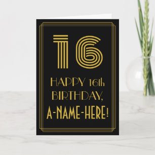 16th Birthday: Art Deco Inspired Look "16" & Name Card