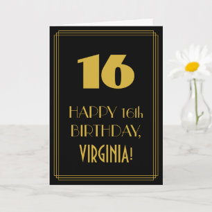 16th Birthday – Art Deco Inspired Look "16" & Name Card