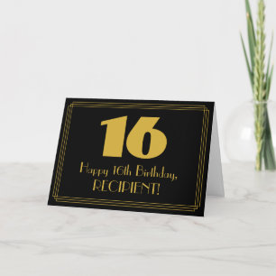 16th Birthday: Art Deco Inspired Look "16" & Name Card