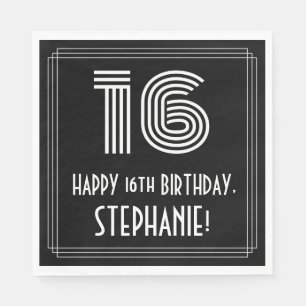 16th Birthday: Art Deco Inspired Look "16" + Name Napkin