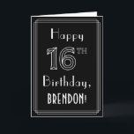 16th Birthday: Art Deco Style # 16 & Custom Name Card<br><div class="desc">The front of this elegant 1920s/1930s art deco inspired birthday themed greeting card design features the message “Happy 16th Birthday, ” along with a customisable recipient name. The number “16th” on the front has a fancy lined appearance, and there is also a multi-line border. The inside has a custom birthday...</div>