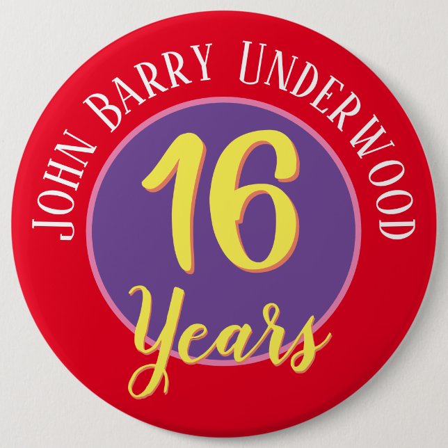 16th Birthday Badge to Personalise. (Front)