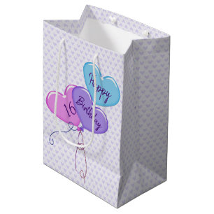 16th Birthday Balloons and Hearts Medium Gift Bag