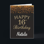 16th Birthday Black and Gold Glitter Card<br><div class="desc">16th Birthday Black and Gold Glitter Card with personalized name. For further customization,  please click the "Customize it" button and use our design tool to modify this template.</div>