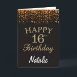 16th Birthday Black and Gold Glitter Card<br><div class="desc">16th Birthday Black and Gold Glitter Card with personalized name. For further customization,  please click the "Customize it" button and use our design tool to modify this template.</div>