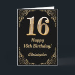 16th Birthday Black and Gold Glitter Frame Card<br><div class="desc">16th Birthday Black and Gold Glitter Frame. For further customisation,  please click the "Customise it" button and use our design tool to modify this template.</div>