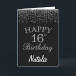 16th Birthday Black and Silver Glitter Card<br><div class="desc">16th Birthday Black and Silver Glitter Card with personalized name. For further customization,  please click the "Customize it" button and use our design tool to modify this template.</div>
