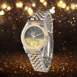 16th birthday black gold name elegant bow watch<br><div class="desc">Elegant, classic, glamourous and feminine. A faux gold coloured bow and ribbon, a bit of bling and luxury for a birthday gift or keepsake. Black background. Templates for her name, and the age 16. The name is written with a modern hand lettered style script. Golden coloured numbers from 9 to...</div>