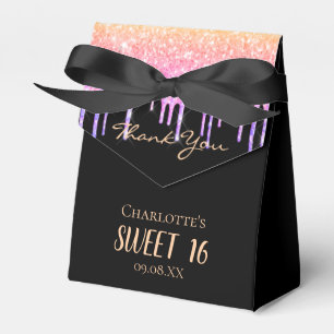 16th birthday black rainbow glitter pink thank you favour box