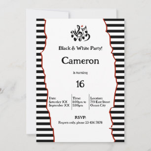 16th Birthday Black & White Party  Invitation