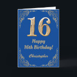 16th Birthday Blue and Gold Glitter Frame Card<br><div class="desc">16th Birthday Blue and Gold Glitter Frame. For further customisation,  please click the "Customise it" button and use our design tool to modify this template.</div>
