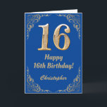 16th Birthday Blue and Gold Glitter Frame Card<br><div class="desc">16th Birthday Blue and Gold Glitter Frame. For further customisation,  please click the "Customise it" button and use our design tool to modify this template.</div>