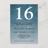 16th Birthday Blue Midnight Sky Star Sweet Sixteen