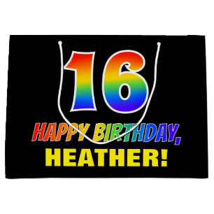 16th Birthday: Bold, Fun, Simple, Rainbow 16 Large Gift Bag