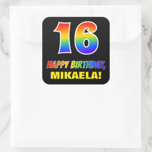 16th Birthday: Bold, Fun, Simple, Rainbow 16 Square Sticker