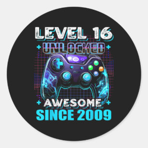 16th Birthday Boy Level 16 Gamer 16 Year Video Gam Classic Round Sticker