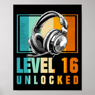 16th Birthday Boy Video Gamer Level 16 Unlocked Bo Poster