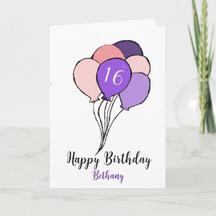 16th birthday bunch of pink & purple balloons card
