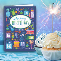 16th Birthday Cakes Presents BlueCard