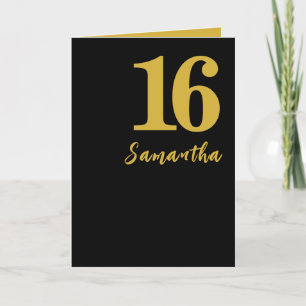 16th Birthday Card, Black and Gold Birthday Card