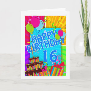 16th birthday card bright and colourful - cake