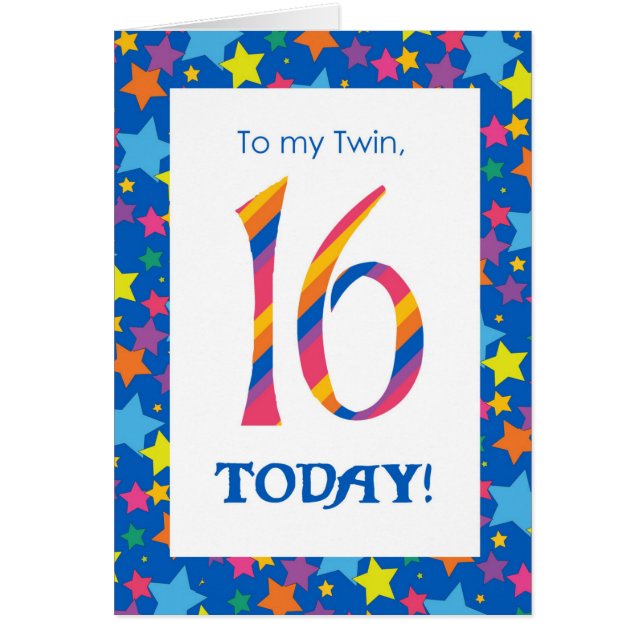16th Birthday Card for Twin, Stripes and Stars (Front)