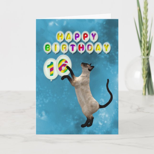 16th Birthday card with siamese cats (Front)
