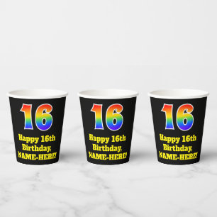 16th Birthday: Colourful, Fun, Exciting, Rainbow 1 Paper Cups