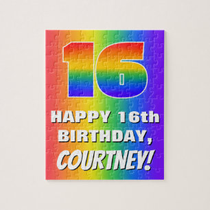 16th Birthday: Colourful, Fun Rainbow Pattern # 16 Jigsaw Puzzle