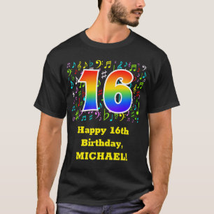 16th Birthday: Colourful Music Symbols, Rainbow 16 T-Shirt