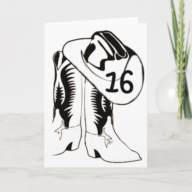 "16th BIRTHDAY" COUNTRY WESTERN STYLE Card (Front)