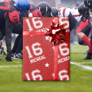 16th Birthday Custom Name Typography Varsity Red Wrapping Paper