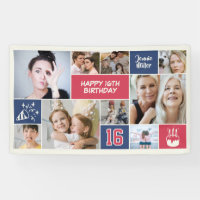 16th Birthday Custom Photo Collage Red Blue